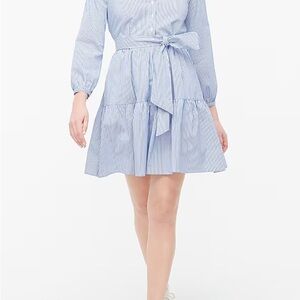 J. Crew Blue and White Pleated Tie Front Dress